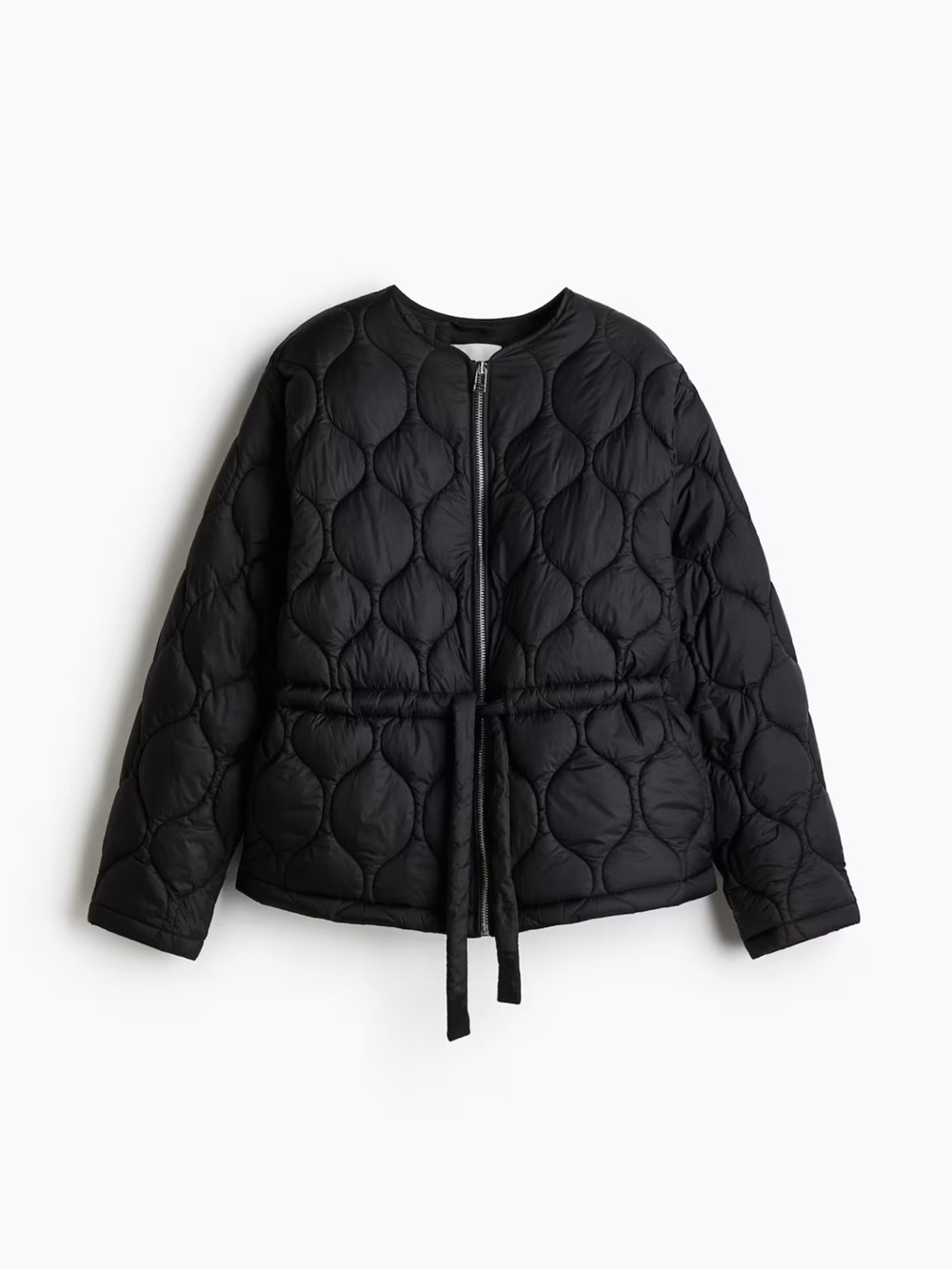 H&M Black Quilted Tie-Waist Puffer Coat